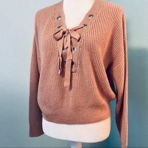 H&M Divided Knit Sweater w/Lacing dusty rose